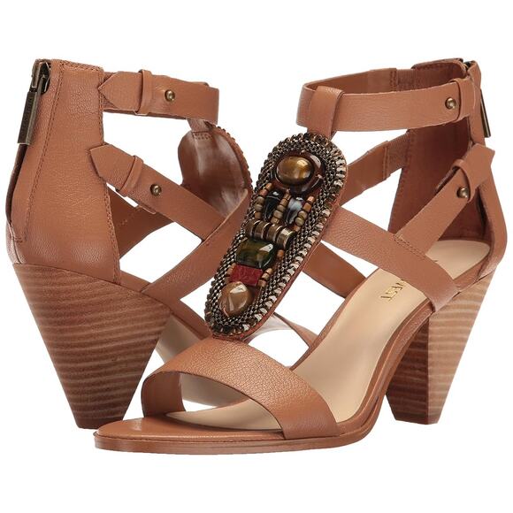 Nine West Women's Reese Leather Dress Sandal Bohemian Beaded Gladiator Size 7 - Picture 1 of 11